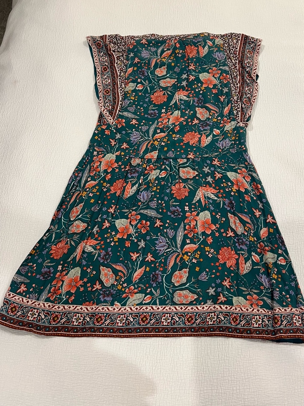 Anthropologie Teal Floral-Trim Blouse Sleeveless Women's Dress size XS - Picture 7 of 10